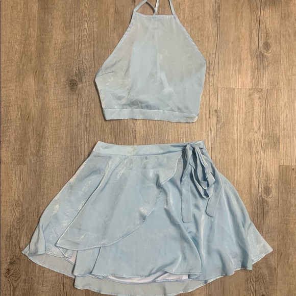 Lucy in the Sky Blue Satin Two Piece Set - Picture 5 of 5